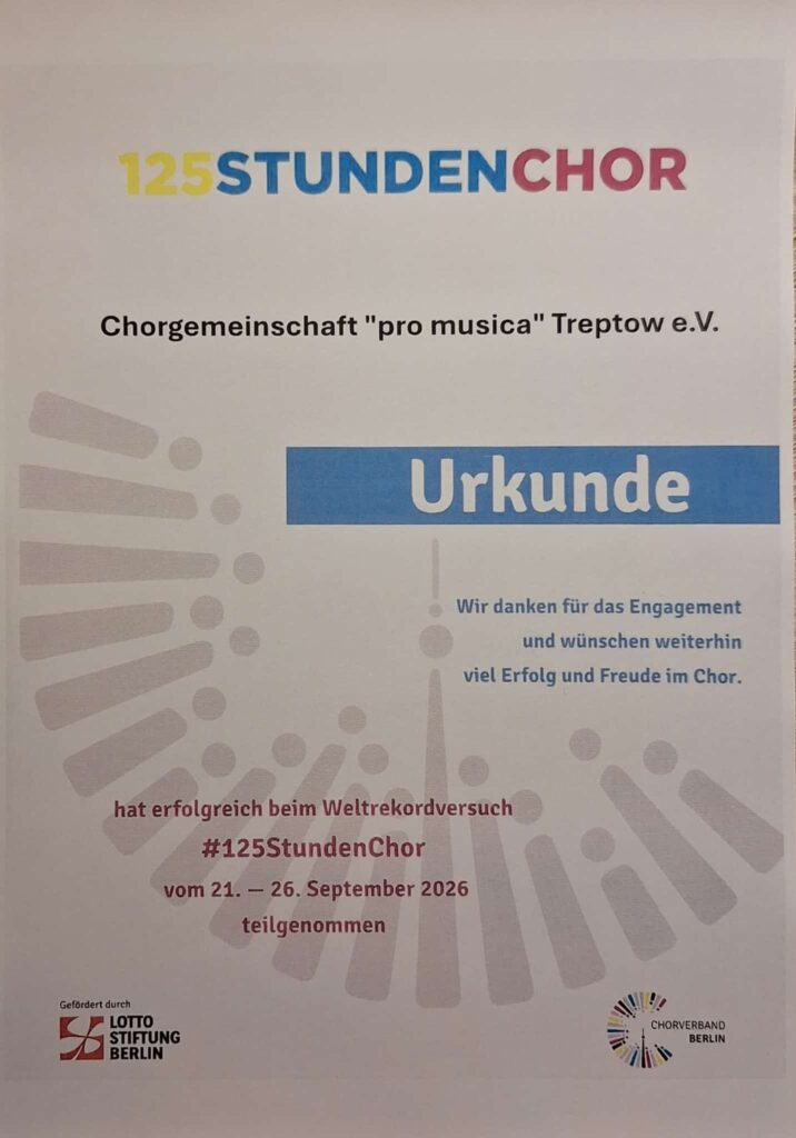 Urkunde 125-Stunden-Chor